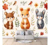 Cartoon Animals Photo Wallpaper - Cute Fox Flowers Wall Mural 150 × 105 cm / 59" × 41.3" - Non-Woven Premium 3D Art Print Wall Mural Decoration Poster Picture Design Modern