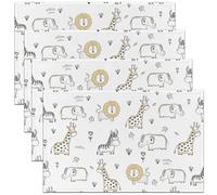 Cartoon Animals Placemats 12x18 Inch Set of 4 Cute Elephant Giraffe Lion Place Mats for Kids Boys Girls Lovely Zebra African Jungle Wildlife Kitchen Mats for Dining Table