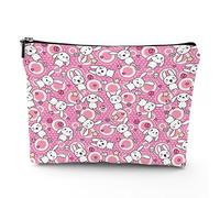 Cartoon Animals Print,Linen Makeup Bags for Women,Cute Rabbits Bunnies Print,Cosmetic Bag Toiletry Bag Travel Case Waterproof,Makeup Pouch Bag for Purse,White Pink,7x9in