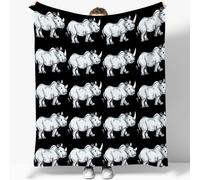 Cartoon Animals Rhino Blanket Soft Fleece Blanket for Kids Adults Throw Unique Gift Comfy Lightweight Fuzzy Plush Blanket Single for Couch Sofa Bed Office White Summer Fall Air Conditioning Blankets