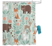 Cartoon Animals Shower Curtain for Bathroom, Cute Foxes Rabbits Bears Flower Leaf Waterproof Cloth Fabric Bathroom Accessories Set with 12 Rust Proof Plastic Hooks, 48” x 72”