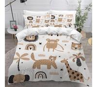 Cartoon Animals Single Duvet Cover Sets 3pcs Beige Boy Bedding Set 3D Printed Brushed Ultra Soft Microfiber Quilt Cover 135x200 with Zipper Closure with 2 Pillowcases a.531