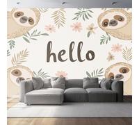 Cartoon Animals Sloth Leaves Print Photo Wallpaper, Color Neon Lights Non-Woven Wall Mural, Decoration Poster Picture Design Mural for Living Room Kids Bedroom