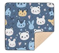 Cartoon Animals Stars Cute Cute Foldable Baby Playmat for Indoor Outdoor Water Resistant Kicking Mat for Babies Infants Toddlers, 50'' x 50''