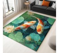 Cartoon Animals Surreal Fish Koi Rug for Boys and Girls - Short Pile Rugs Non Slip Machine Washable Area Carpet for Living Kitchen Playroom Classroom Bedroom - Green 140 x 200 cm