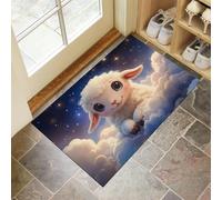 Cartoon Animals The Little Lamb Sat On A Cloud Door Mats Indoor,Dirt Trapper Mat Absorbent Non-Slip Low Profile Doormat for Entrance,Inside, Kitchen,Front Door Mat Washable- 50 x 80 cm,Blue