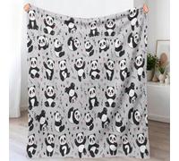 Cartoon Animals Throw Blanket 100 x 130 cm, Gray Soft Warm Flannel Sherpa | Panda Hearts Paw Prints Leaves Fleece Throw Cozy Blanket for Sofa Couch Bed Settee, Thanksgiving Home Decor Gift