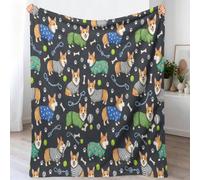 Cartoon Animals Throw Blanket 70 x 100 cm, Dark Gray Warm Flannel Sherpa | Corgi Sweater Paw Prints Ball Bones Fleece Throw Cozy Blanket for Sofa Couch Bed Settee, Thanksgiving Home Decor Gift