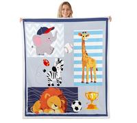 Cartoon Animals Throw Blankets,Lion Zebra Giraffe Fleece Blanket,Kids Girls Boys Adult Zoo Themed Fuzzy Blankets Football Games Sherpa Blanket Chair Sofa Bed Decor,40"×50"