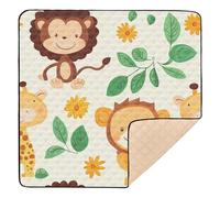 Cartoon Animals Zoo Lion Monkey Giraffe Large Non-Slip Foldable Baby Play mat for Floor Cozy Breathable Foldable Padded Play Mat for Baby Kids Toddlers Infants, 50'' x 50''alfombrilla de