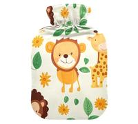 Cartoon Animals Zoo Lion Monkey Giraffe Water Bottle for hot Water with Soft Cover, 1L hot compresses for The Body for Menstrual Cramps,Hot and Cold Therapies,Bolsa para agua Caliente