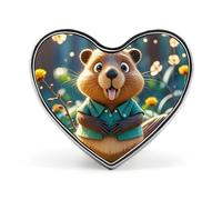 Cartoon Animated Beaver Button Pin Heart Shape Alloy Lapel Pins Badges Novelty Funny Enamel Pins Personalized Pinback Button Badges Cute Heart Brooche for Jackets Bags