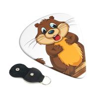 Cartoon animated beaver Guitar Picks 6 Pack with Leather Guitar Pick Holder Keychain, Plectrum Key Fob Cases Bag, Abstract Art Plectrum for Acoustic Electric Guitar, Ukulele 0.96mm
