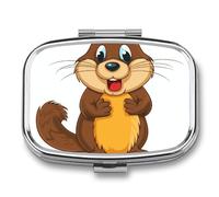 Cartoon Animated Beaver Pill Box 2 Compartment Pill Case Portable Pocket Pill Organizer Medicine Vitamin Organizer for Men Women