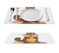 Cartoon Animated Beaver Placemat, 4 PCS PVC Placemats Washable Non-Slip Place Mats for Dining Table, Wipeable Table Mat for Party Kitchen Dining Decor