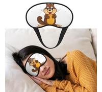 Cartoon Animated Beaver Sleep Mask Soft Blackout Eye Mask with Adjustable Strap Comfortable Eye Shade Cover for Women Men Deep Rest Travel Work Home