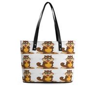 Cartoon Animated Beaver Tote Bag Large Soft Leather Purse with Zipper Lightweight Ladies Shoulder Handbag