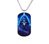 Cartoon Animated Grim Reaper Memorial Necklace Titanium Steel Rectangle Tag Chain Pendant Jewelry Gift