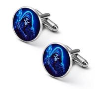 Cartoon Animated Grim Reaper Shirt Cufflinks Round Cuff Links for Business Wedding Party Father's Day Gift 2.0cm