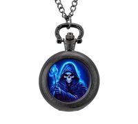Cartoon Animated Grim Reaper Vintage Pocket Watch Alloy Pendant Watches Necklace Gift for Men Women Black-Style