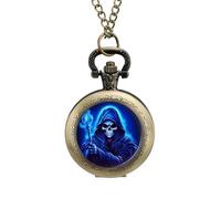 Cartoon Animated Grim Reaper Vintage Pocket Watch Alloy Pendant Watches Necklace Gift for Men Women Coppery-Style