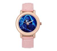Cartoon Animated Grim Reaper Womens Elegant Watch Analogue Quartz Watch Leather Band Wristwatch