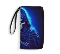 Cartoon Animated Grim Reaper Wristlet Wallets for Men Women Leather Long Wallet Credit Card Clutch with Cord