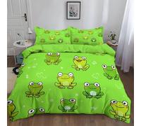 Cartoon Anime Animal Frog Duvet Cover Double Animal Bedding for Kids Girls Teens Beautiful Colorful Fluorescent Green Bedding Set Comforter CoverDecor Bedding for Adult Men Women 3 Piece
