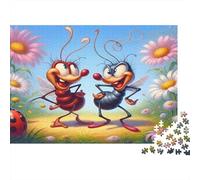 Cartoon Ants Dancing 1000 Piece Jigsaw Puzzle Beautiful Cartoon Ants Daisies Decor Educational Gift Puzzle 52x38cm/1000pcs