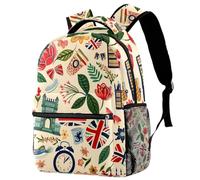 Cartoon Architecture Printed Large Travel Backpack Multiple Pockets Adjustable Straps Causal School Backpack Unisex Work Daypack