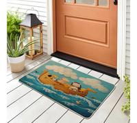 Cartoon Ark Front Black Door Mat Outside Inside Entrance 29 * 17, Animals Kid Sea Ocean Ship Outdoor Indoor Washable Doormat, Small Nautical Shoes Off Doormat for Patio Interior Garage