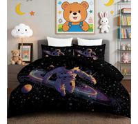 Cartoon Astronaut Comforter for Kids Boys Space Planet Universe Bedding Set, Washable Anti Allergy Coverless Duvet Set 7.5 Tog for All Season, 1 Quilt Double 200 x 200 cm with 2 Pillowcases