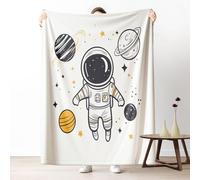 Cartoon Astronaut Flannel Blanket Queen Warm Soft, Star Planet Universe Blankets 90"x90" Lightweight, Cartoon Outer Space Fleece Blanket Cozy Washable For Bedroom Sofa Camping Travel Home Decor