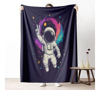 Cartoon Astronaut Flannel Blanket Queen Warm Soft, Universe Starry Sky Blanket 90"x90" Lightweight, Outer Space Fleece Blanket Cozy Washable for Bedroom Sofa Camping Travel Child Home Decor