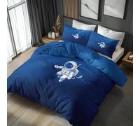 Cartoon Astronaut King Size Duvet Cover Sets - Blue Space Universe Bedding & Bedroom Decor, Super Soft Microfiber Quilt Cover and 2 Pillowcases, with Zip, Reversible Design (J23&b)