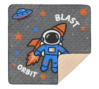 Cartoon Astronaut & Spacecraft "Orbit" Pattern Cute Foldable Baby Activity Play Mat for Indoor Outdoor Waterproof Infant Play Activity Mat for Newborns Babies Infants Toddlers, 50'' x 50''
