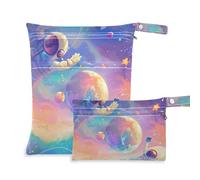 Cartoon Astronaut zippered bags for swimmers 2 Pack travel essentials for baby with handles for bathing, travel