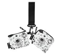 Cartoon Astronauts Moon Stars Black Women's Change Wallet Card Cases Thin Flat Credit Card Wallet Case with Zipper Coin Pocket for Lady 2 Packs Mujer para