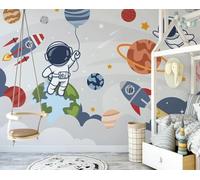 Cartoon Astronauts Planets Creative Art 3D Wallpaper Premium Textured Silk Study Dining Living Room Bedroom Sofa TV Wall Easy Install-300cm×210cm