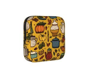 _Cartoon_Autumn_Harvest_Cooking1 Printed Sponge Composite Fabric Women's Sanitary Napkin Storage Bag, Portable Pad Clip for Daily Use During Travel.