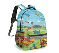Cartoon Aviation Rucksack Airplane Helicopter Airship Print Water-Resistant School Backpack for Kids Boys Multi-size Selection (03)