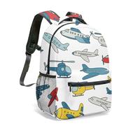 Cartoon Aviation Rucksack Airplane Helicopter Airship Print Water-Resistant School Backpack for Kids Boys Multi-size Selection (01)