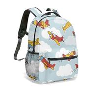Cartoon Aviation Rucksack Airplane Helicopter Airship Print Water-Resistant School Backpack for Kids Boys Multi-size Selection (05)