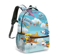 Cartoon Aviation Rucksack Airplane Helicopter Airship Print Water-Resistant School Backpack for Kids Boys Multi-size Selection (02)