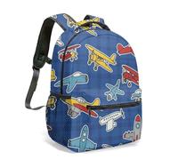 Cartoon Aviation Rucksack Airplane Helicopter Airship Print Water-Resistant School Backpack for Kids Boys Multi-size Selection (04)