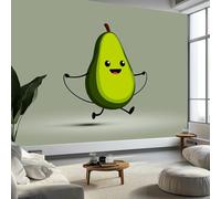 Cartoon Avocado Jump Rope Photo Wallpaper 300 x 210 cm Non-Woven Premium Fleece Wall Mural, Gray Green Bedroom Dining Room Kitchen Living Room Decoration Poster