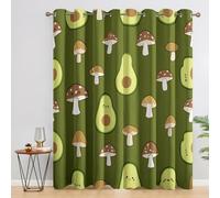 Cartoon Avocado Mushroom Blackout Curtains, 90 Drop, Kids Cute Printed Curtains for Living Room, Bedroom, Eyelet Drapes for Window Home Decor, 46x90 Inch 2 Panels Q1F1-66
