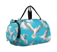 Cartoon Bald Bird Sky Blue Boy's Gym Duffel Bag with Shoes Compartment Large Capacity Weekender Overnight Range Bag for Travel, Swimming, Dance, Ballet