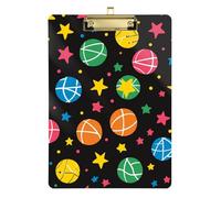 Cartoon Ball Stars Colorful Acrylic Paper Clip Board Standard Letter A4 Size Plastic for Football Softball Coaching Gold 12x9in Tabla para escribir