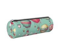Cartoon Balloon Printed Cylindrical Leather Pencil Case for Girls Boys, Silver Zipper Pencil Bag Pen Pouch Organizer for Student School Office College